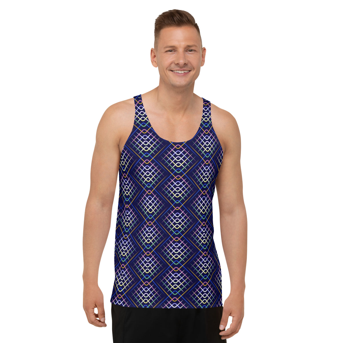 Man wearing Futuristic Hex Men's Tank Top at gym