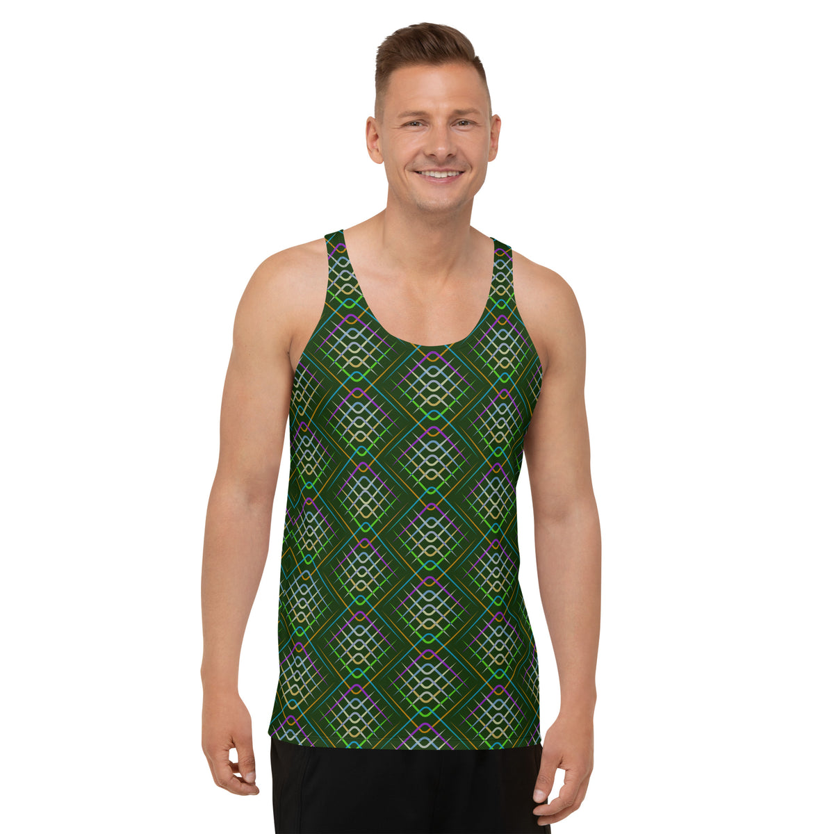 Man wearing Abstract Art Men's Tank Top outdoors