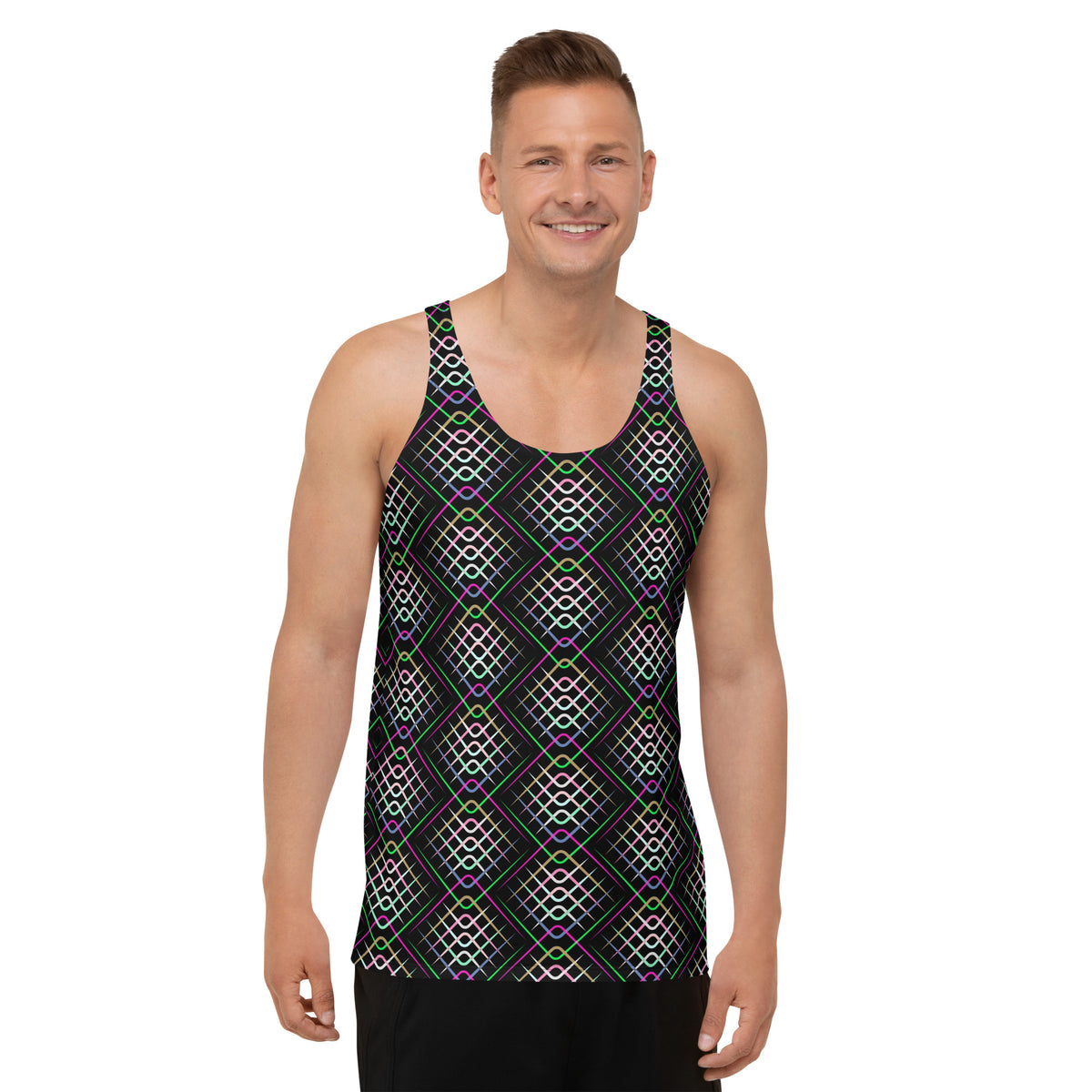 Man wearing Retro Stripes Men's Tank Top outdoors