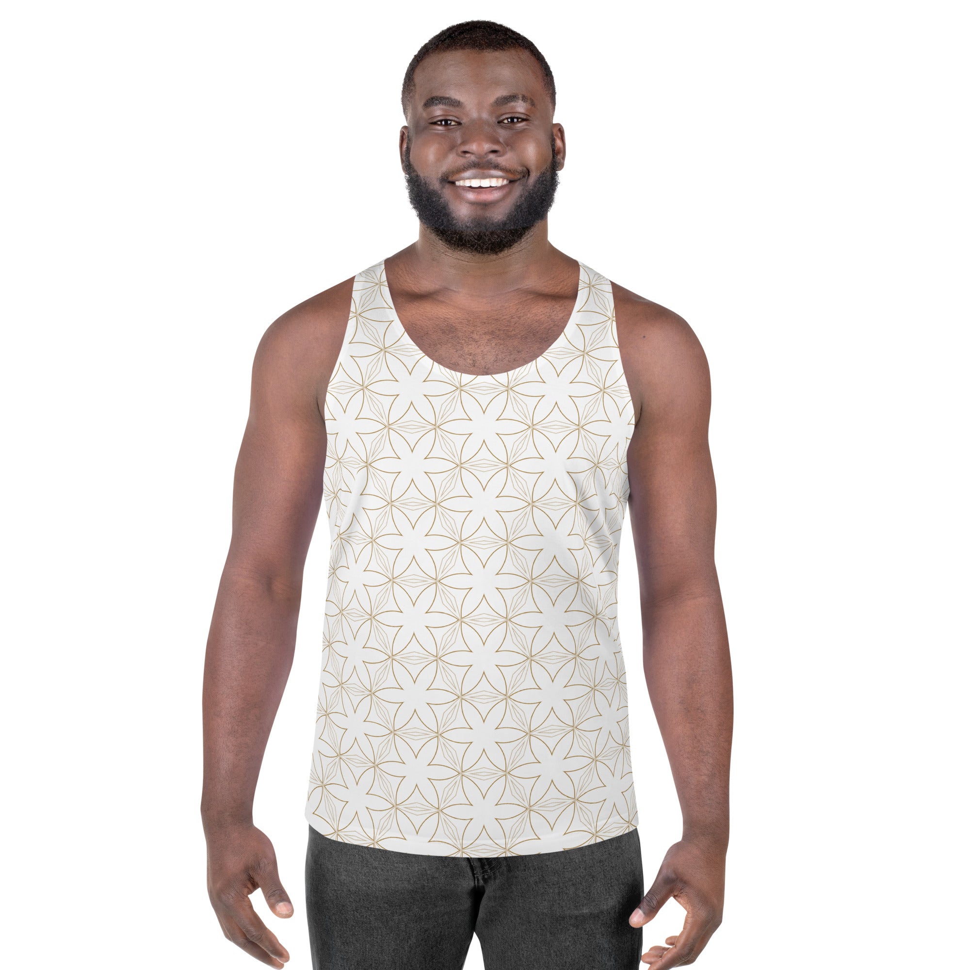 Close-up of Geometric Maze design on Men's Tank Top.