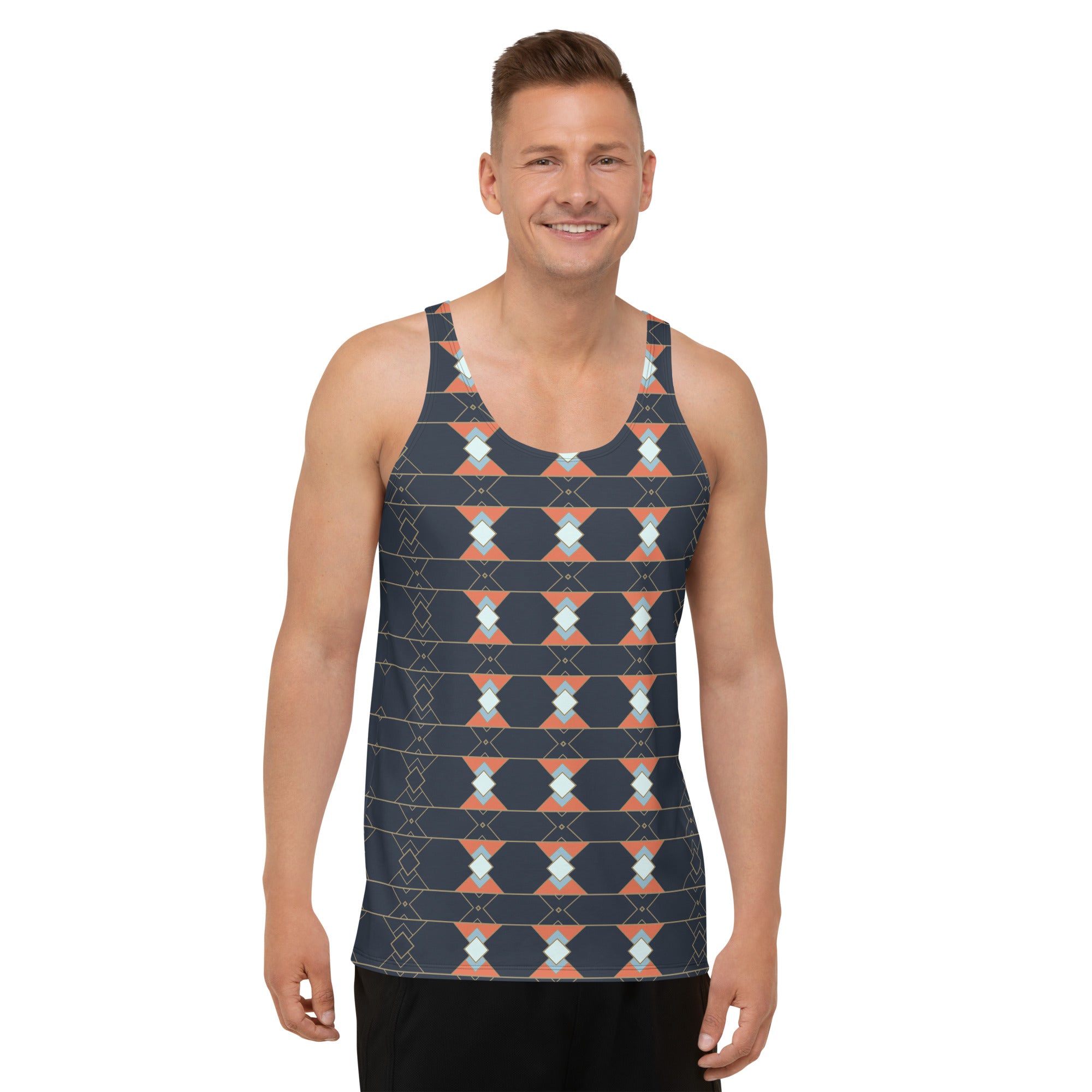 Man wearing Aqua Splash Men's Tank Top outdoors