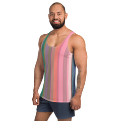 Vibrant Watercolor Strokes Colorful Stripe All-Over Print Men's Tank Top