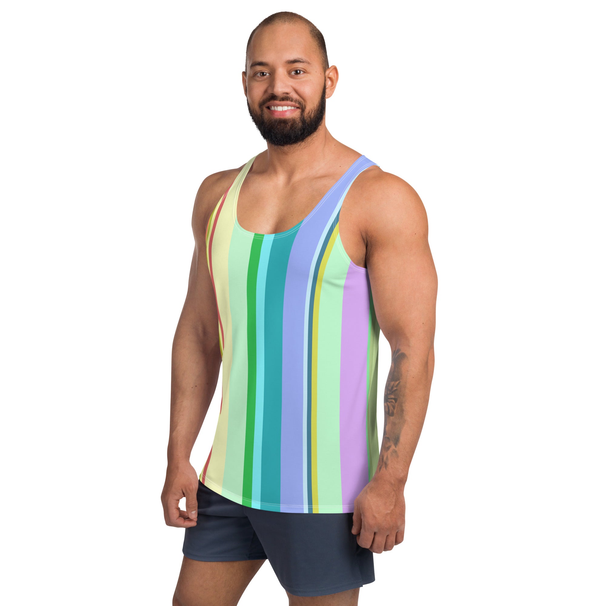 Close-up of Classic Pinstripe pattern on Men's Tank Top.