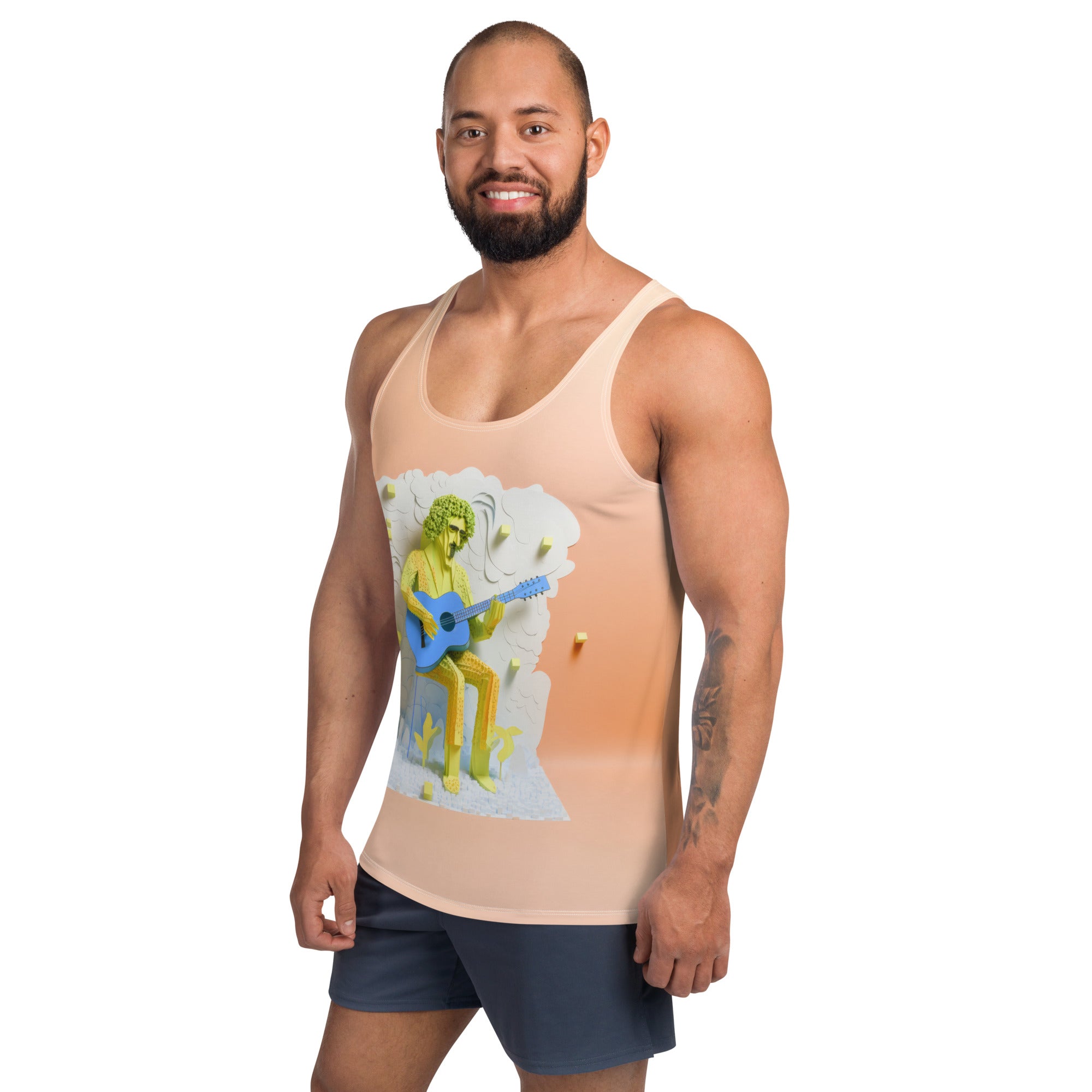 Man wearing Soulful Blues Men's Tank Top showcasing fit and style.
