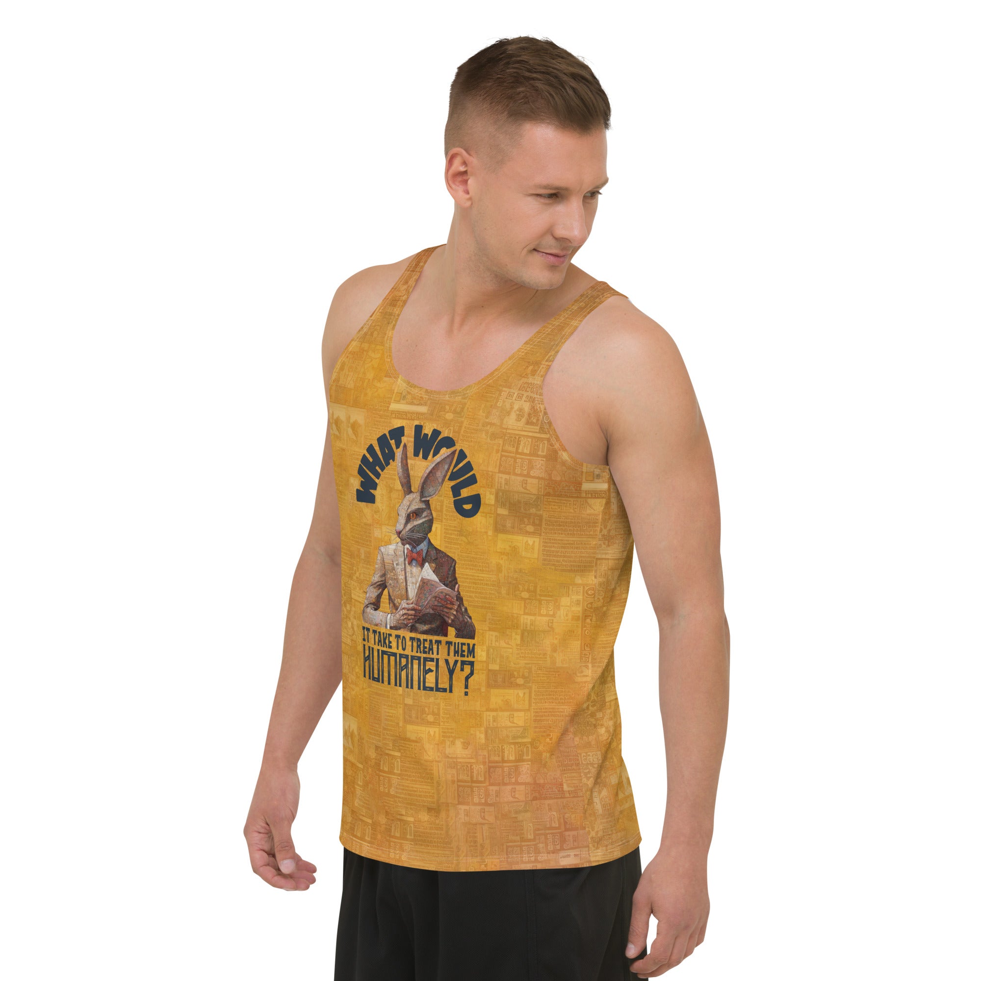 Men's tank top with tiger artwork - side view for detail