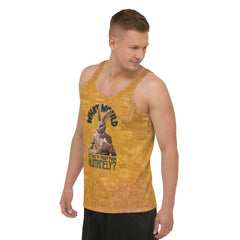 Men's tank top with tiger artwork - side view for detail