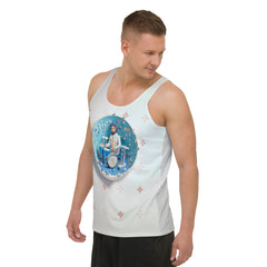 Men's stylish tank top with butterfly designs in natural light