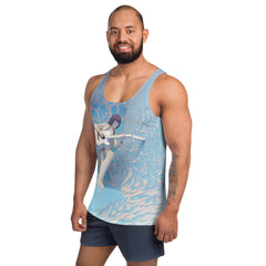 Model wearing Samurai Elegance Men's Tank Top, highlighting the fit and style.