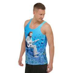 Close-up of the lightweight fabric of Blossom Breeze men's tank top