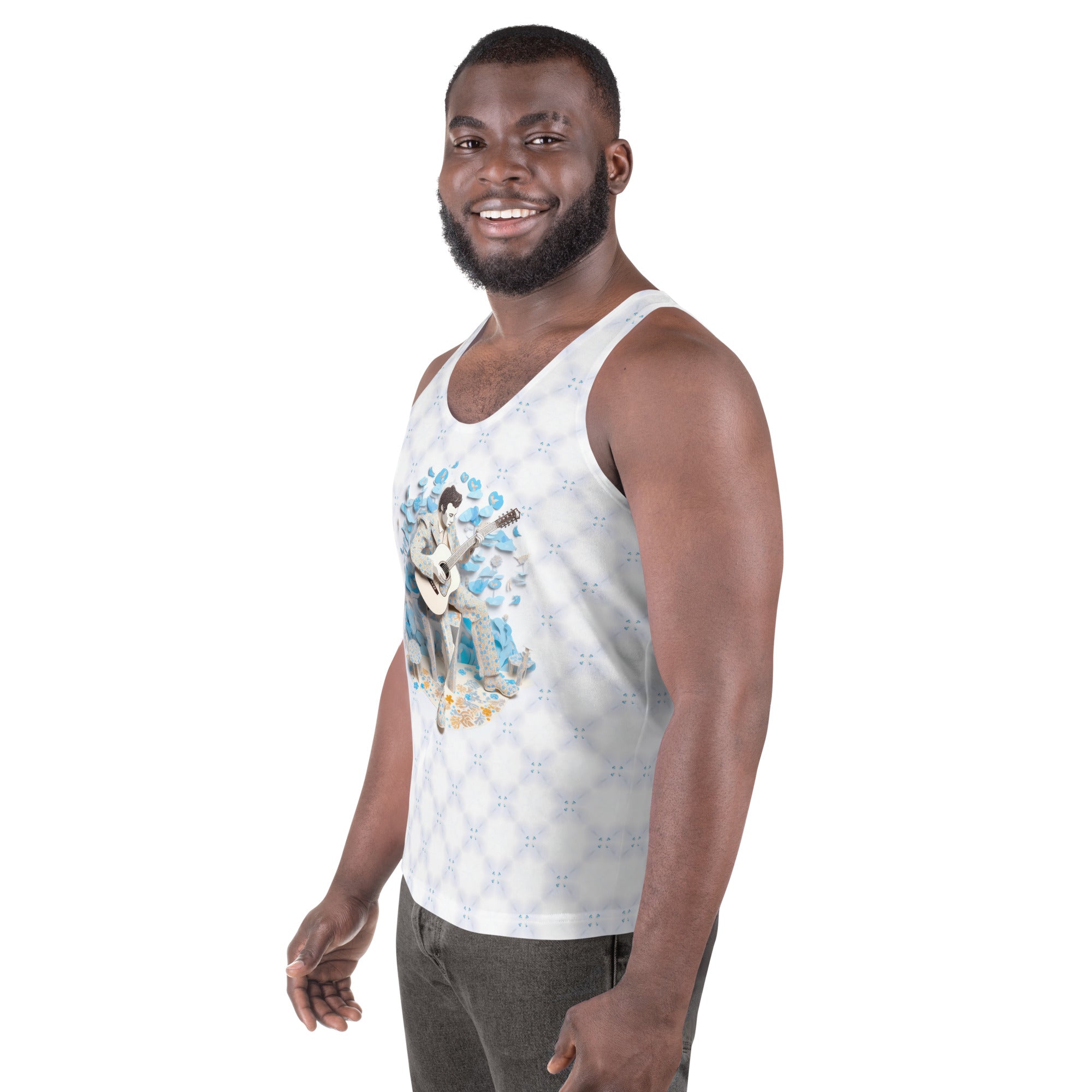 Close-up of the breathable fabric of Osmic Navigator men's tank top