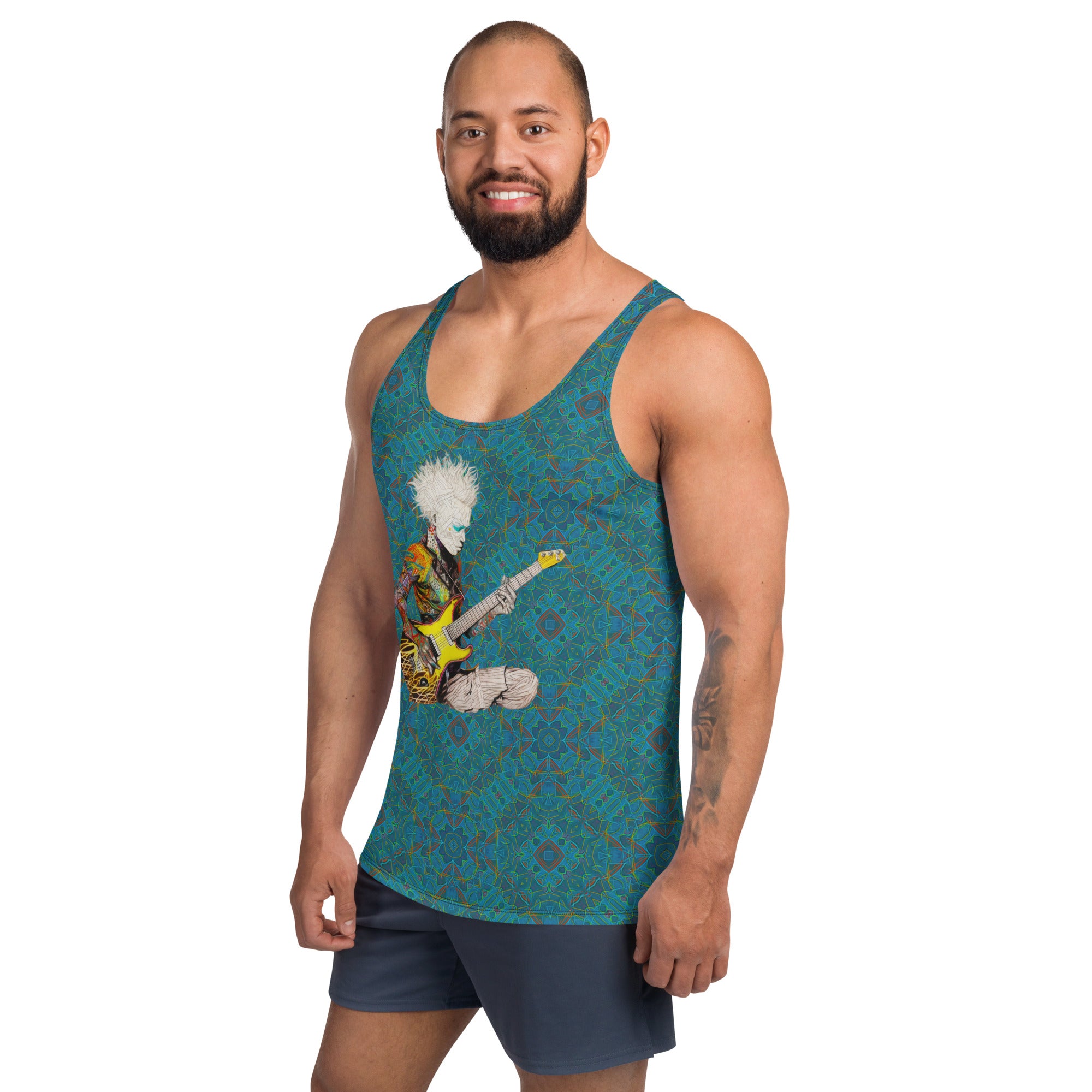 Stylish and comfortable men's tank top with unique comic design.