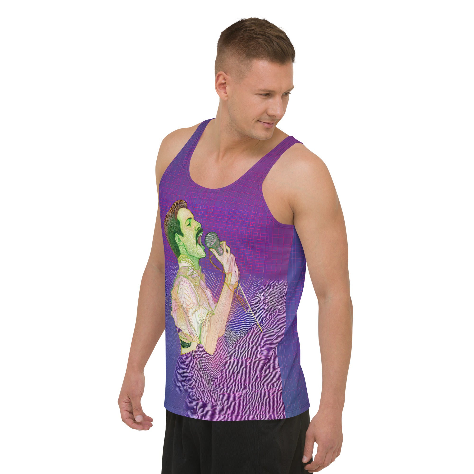 Back view of Harmony Blossom Men's Tank Top showing pattern detail