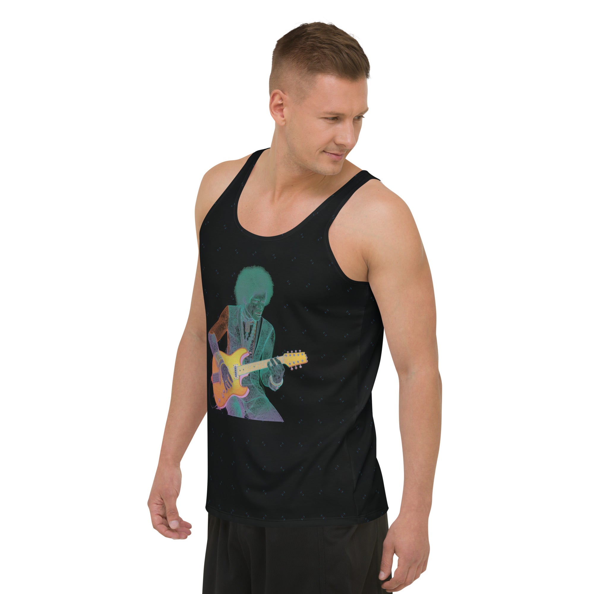 Peaceful Petals Men's Tank Top on a model from the front.