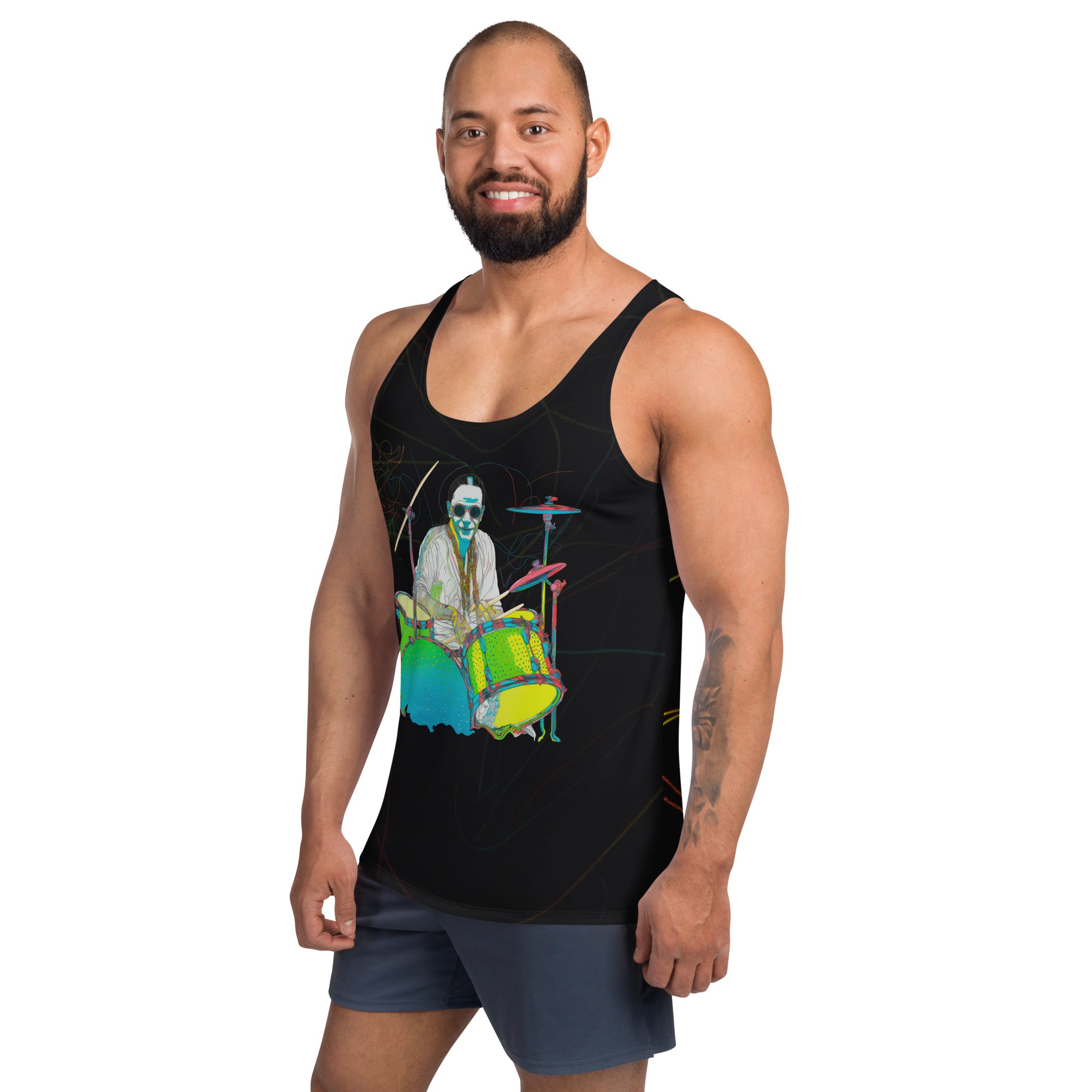 Wildflower's Wanderlust Men's Tank Top on a clothing mannequin.