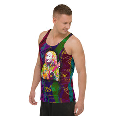 Model wearing Free Spirit Floral Men's Tank Top in a casual setting.