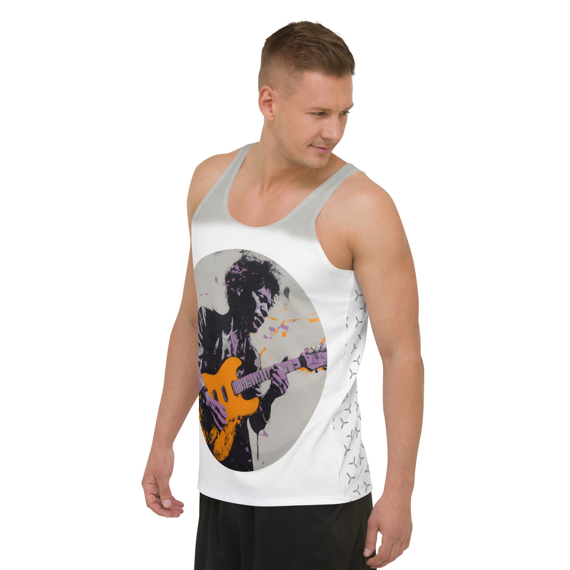 Man wearing Urban Shadows Tank Top outdoors.