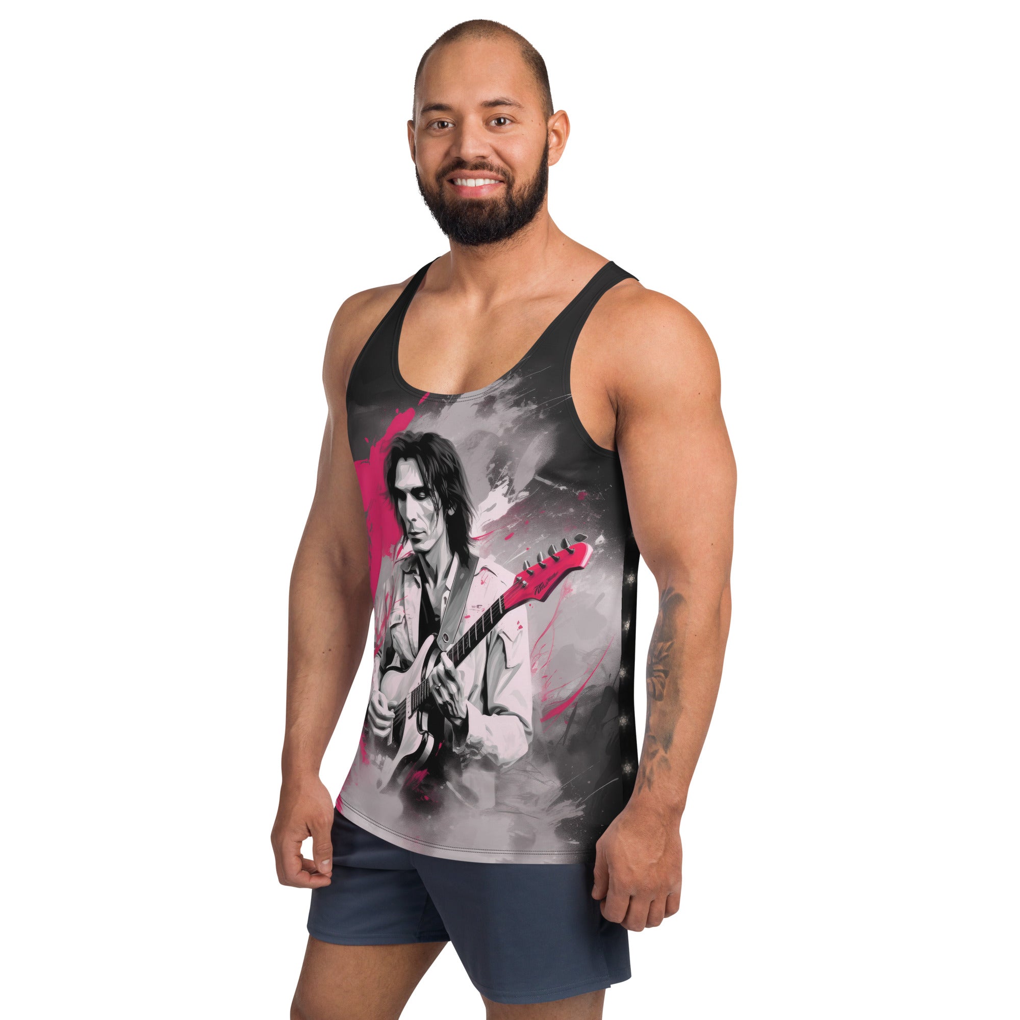 Model wearing Noir Ripple Men's Tank Top.