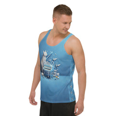 Model wearing Kirigami Coy Carp Men's Tank Top at the gym.