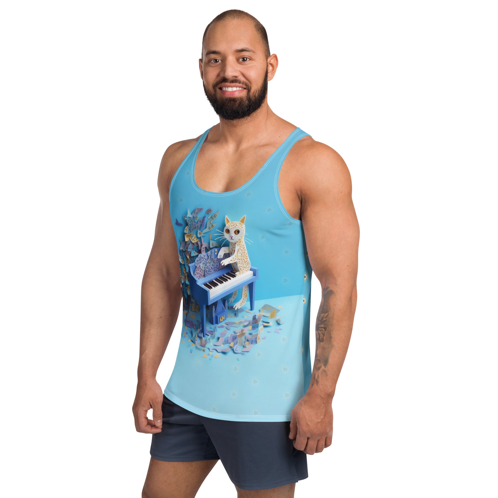 Men's tank top featuring Paper Wolf Howl graphic.
