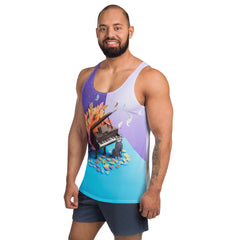 Men's tank top featuring a unique kirigami panda pattern.