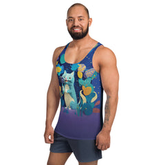 Comfortable men's tank top featuring origami turtle artwork.