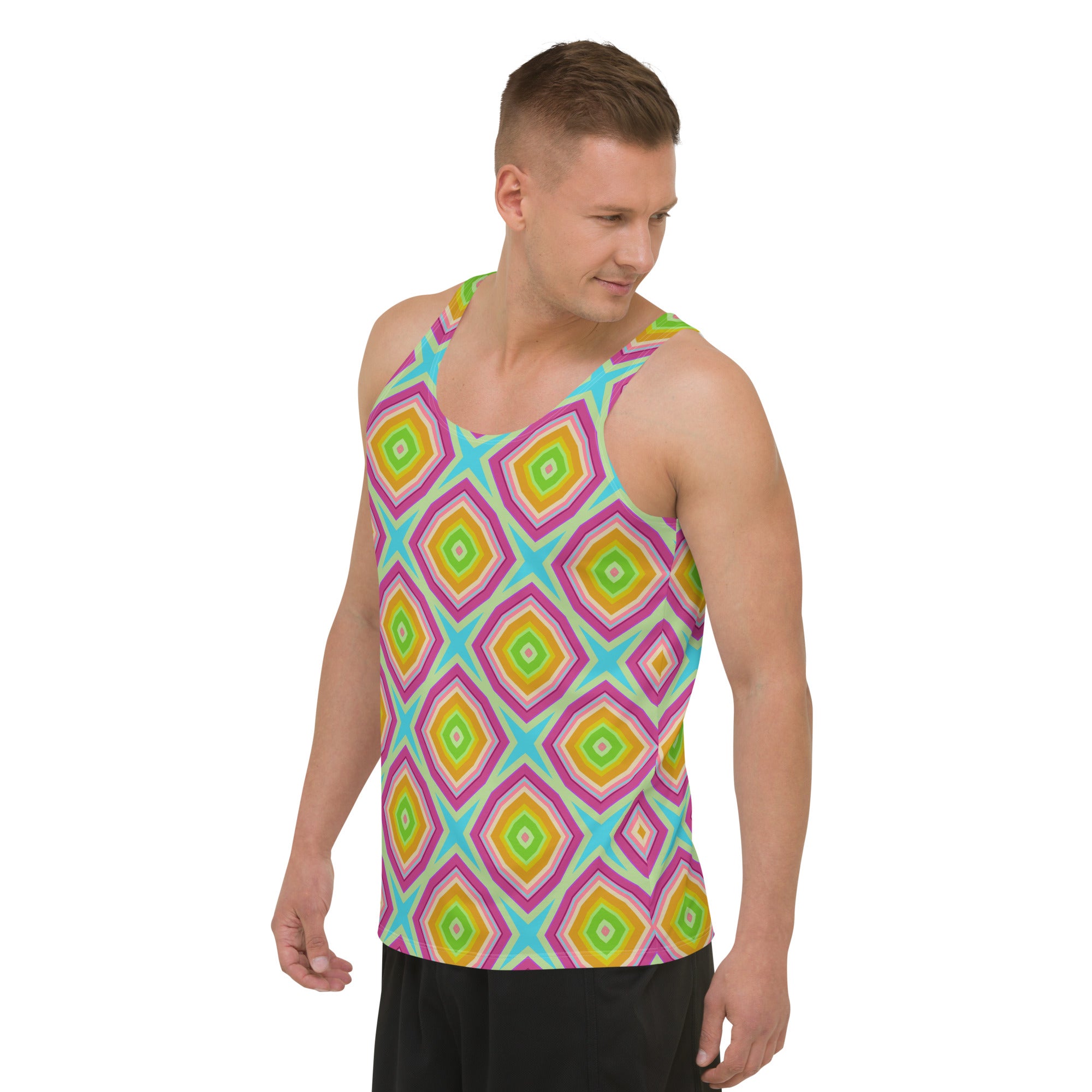 Fashionable men's tank top with optical illusion print