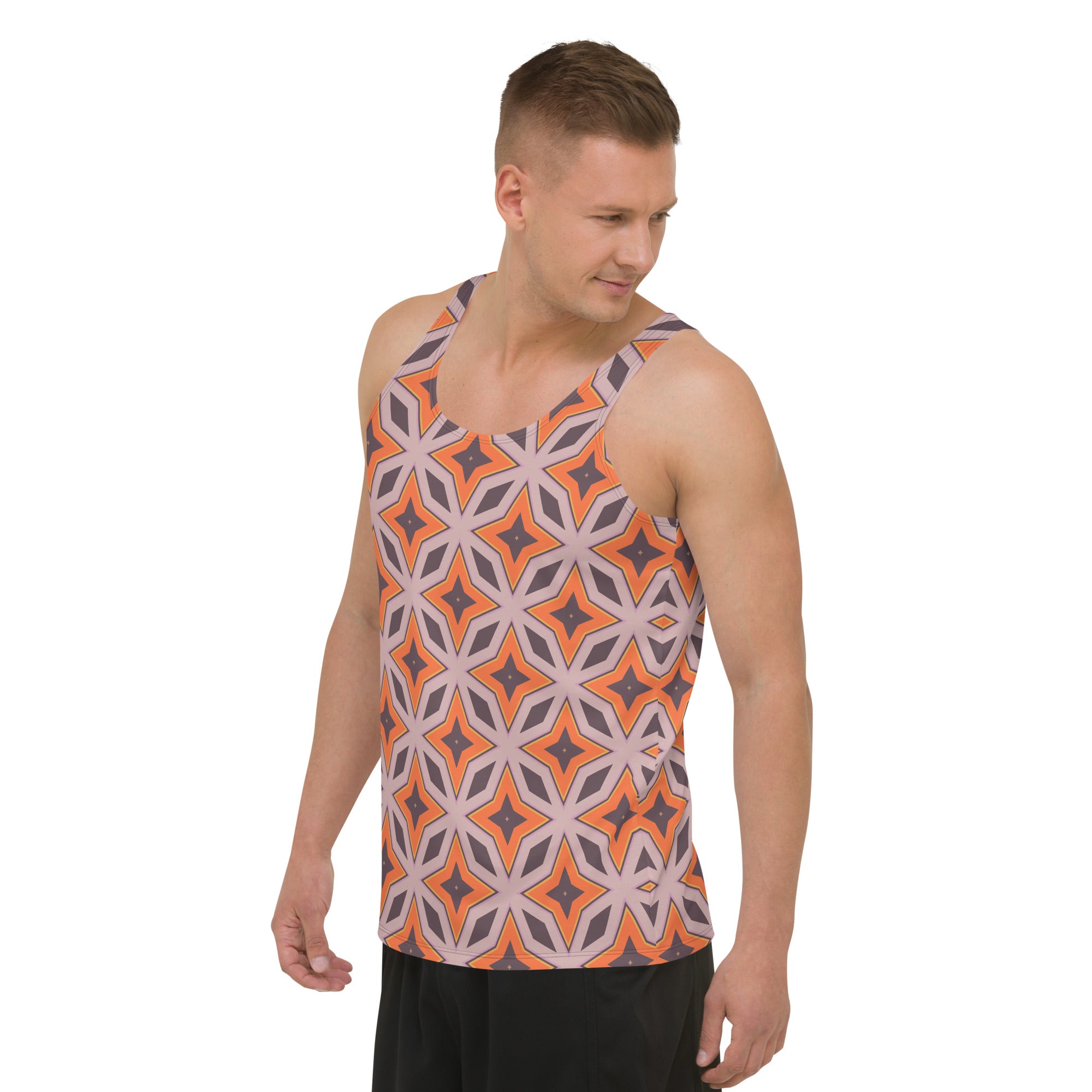 Men's tank top with Aztec patterns in vibrant colors