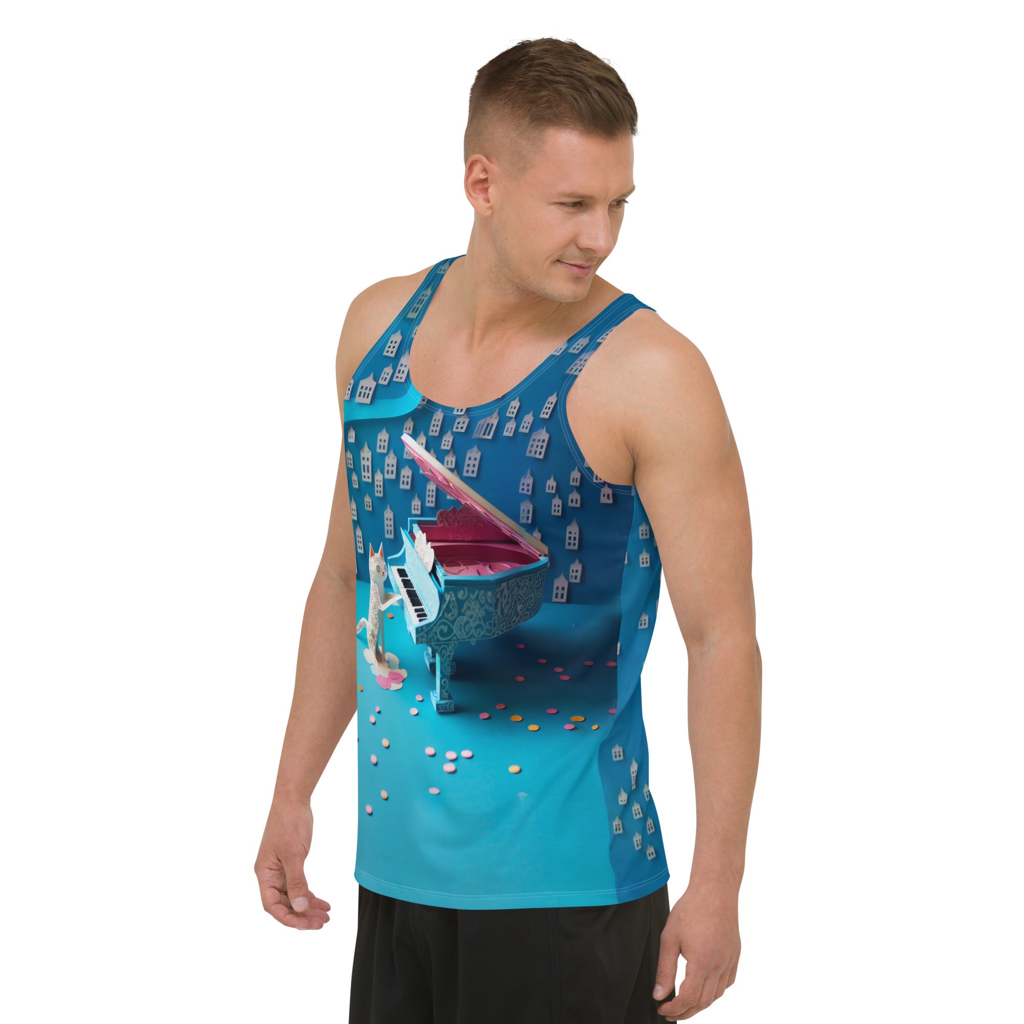 Stylish Paper Cherry Blossom Zen tank top for men.