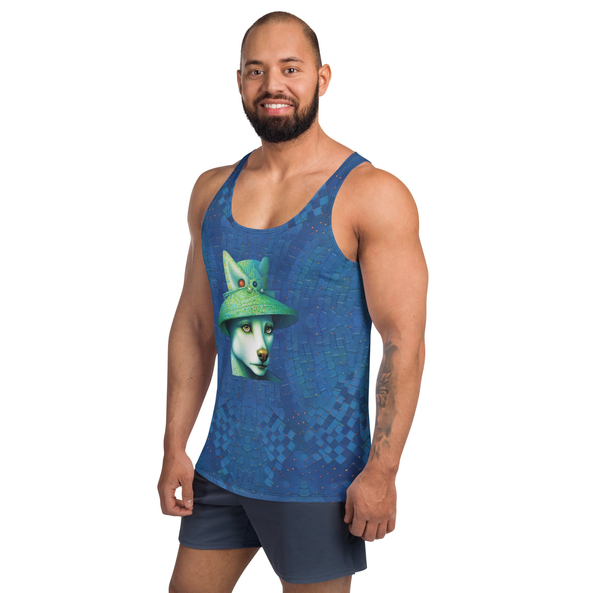 Men's fashion tank top with unique dog illustration