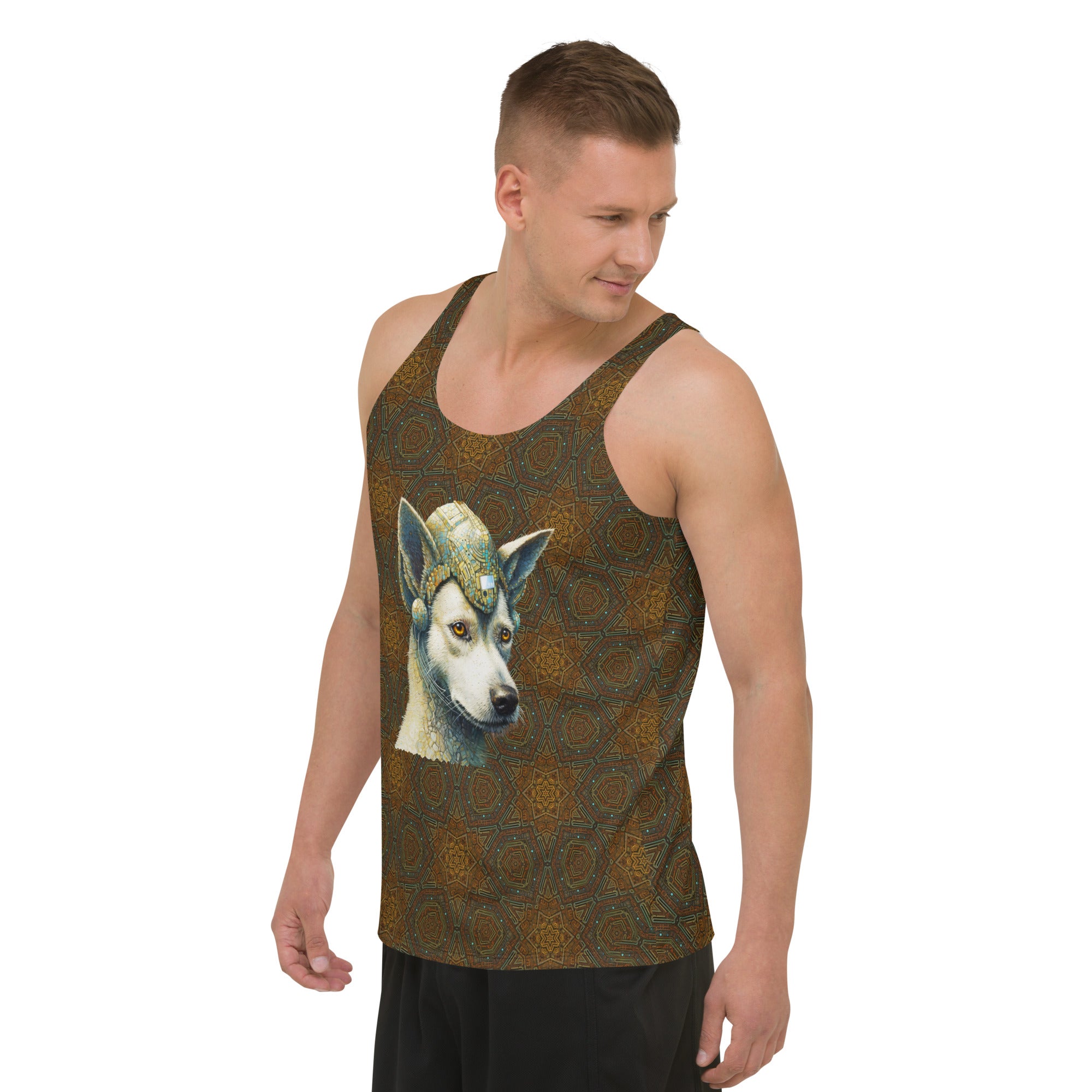 Close-up of Dog Days Delight tank top fabric