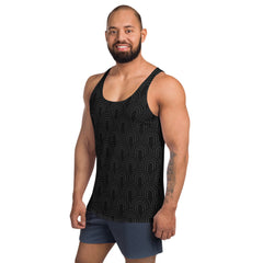 Detail of Geometric Grid pattern on men's tank top