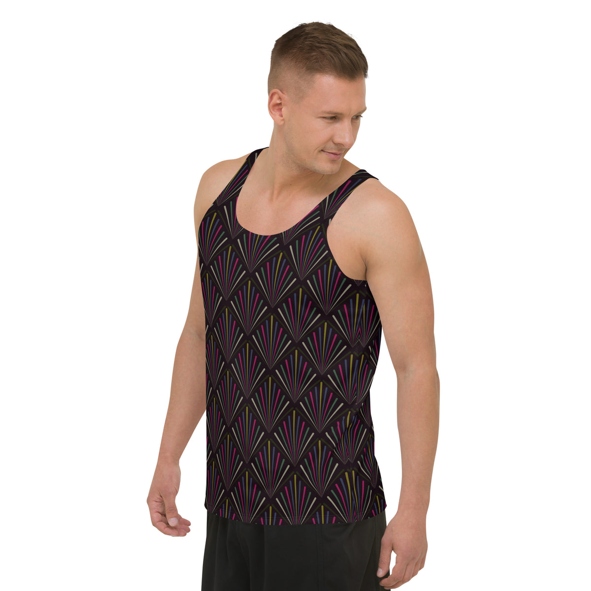 Man wearing Tropical Leaves Tank Top outdoors