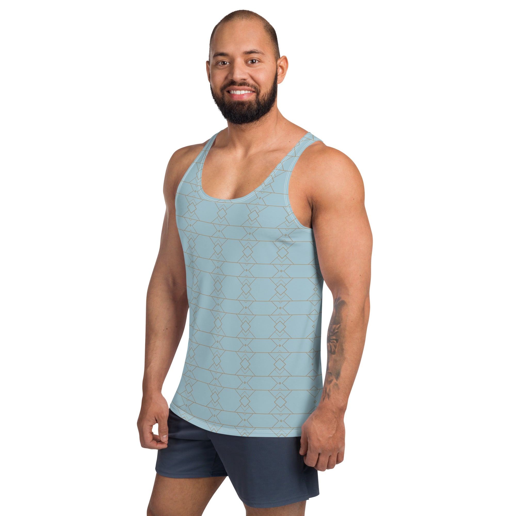 Man wearing Ethnic Mosaic Men's Tank Top outdoors