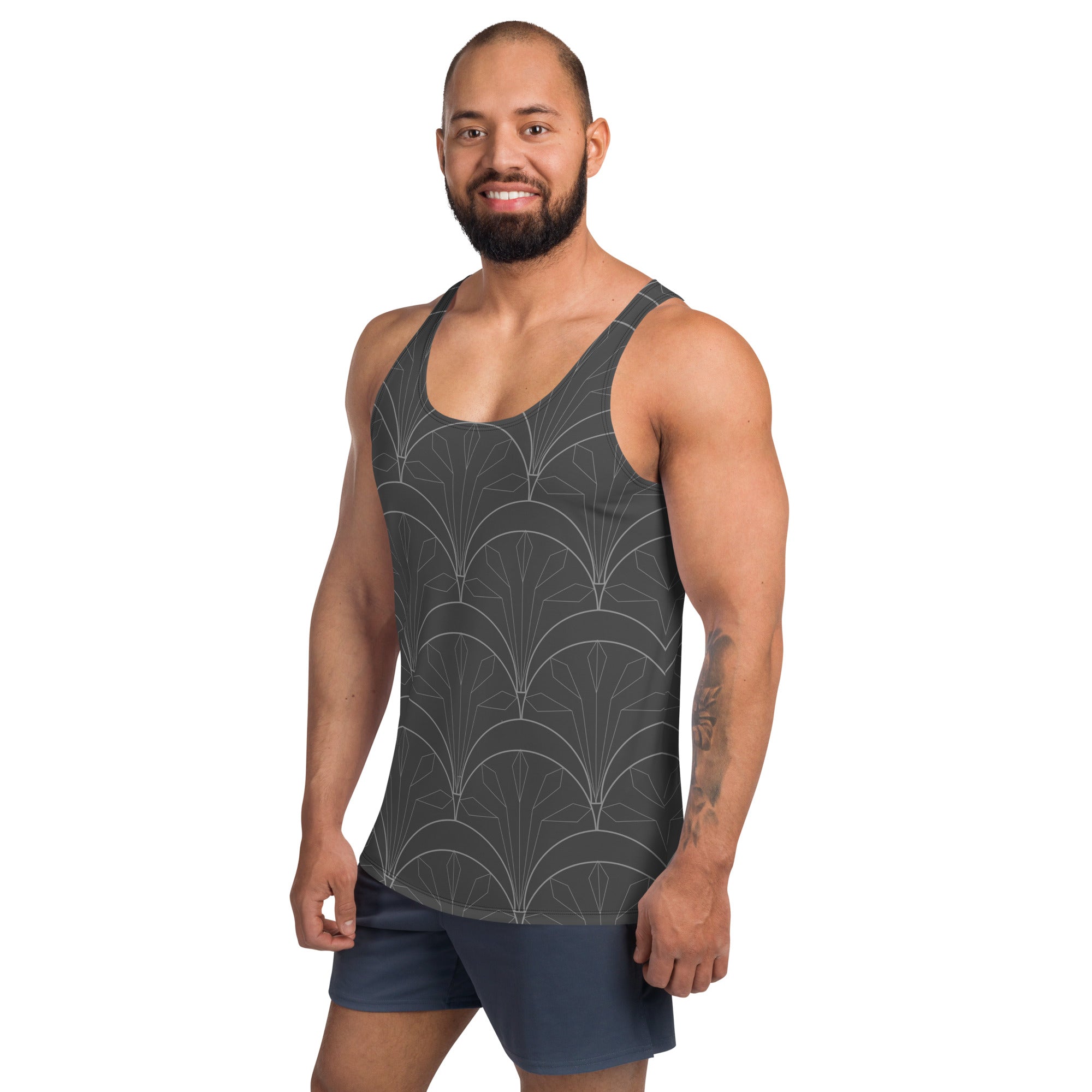 Man wearing Tribal Tapestry Tank Top outdoors