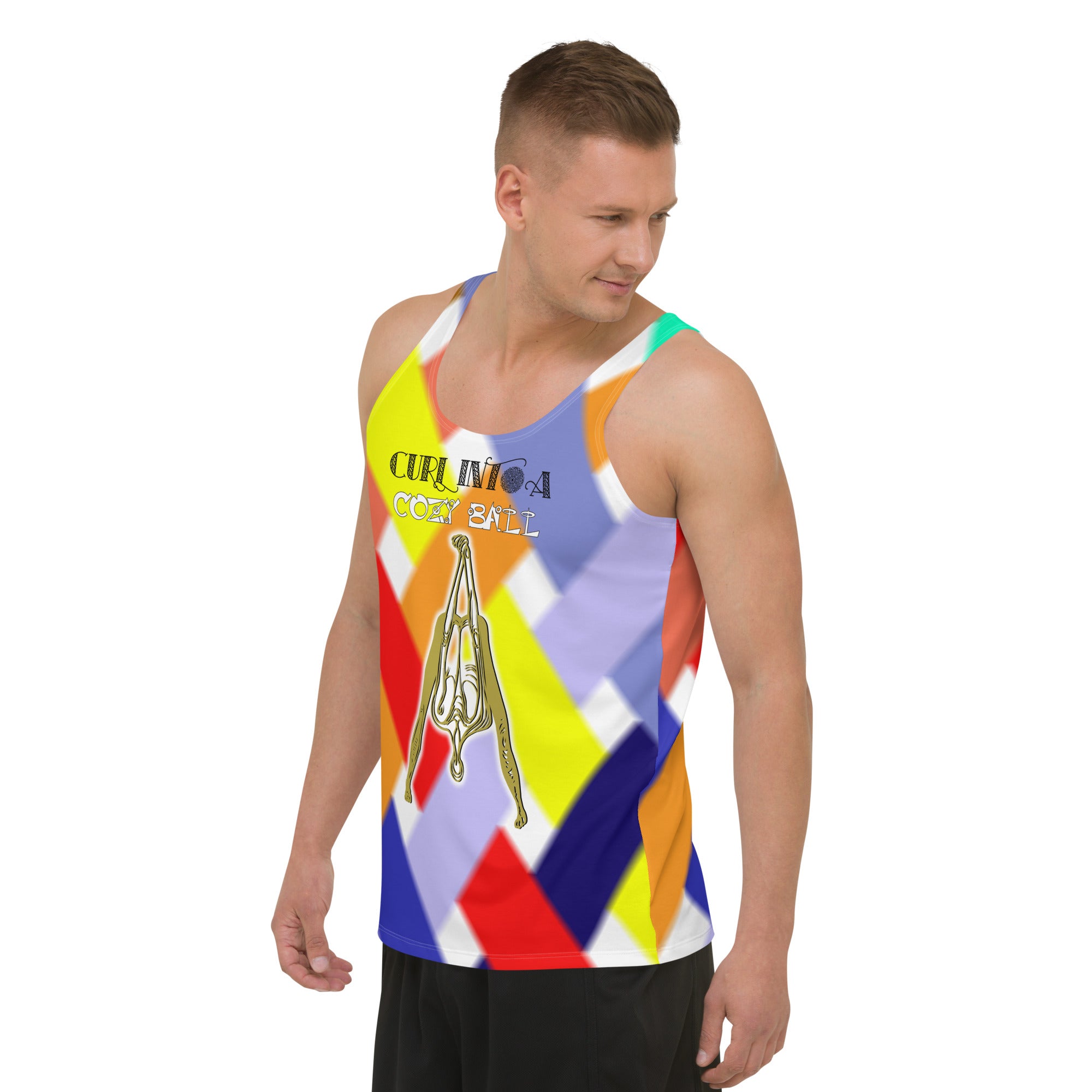 Peaceful Warrior men's tank top in a casual setting.