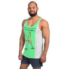 Man wearing Silhouette Serenity tank top at gym.