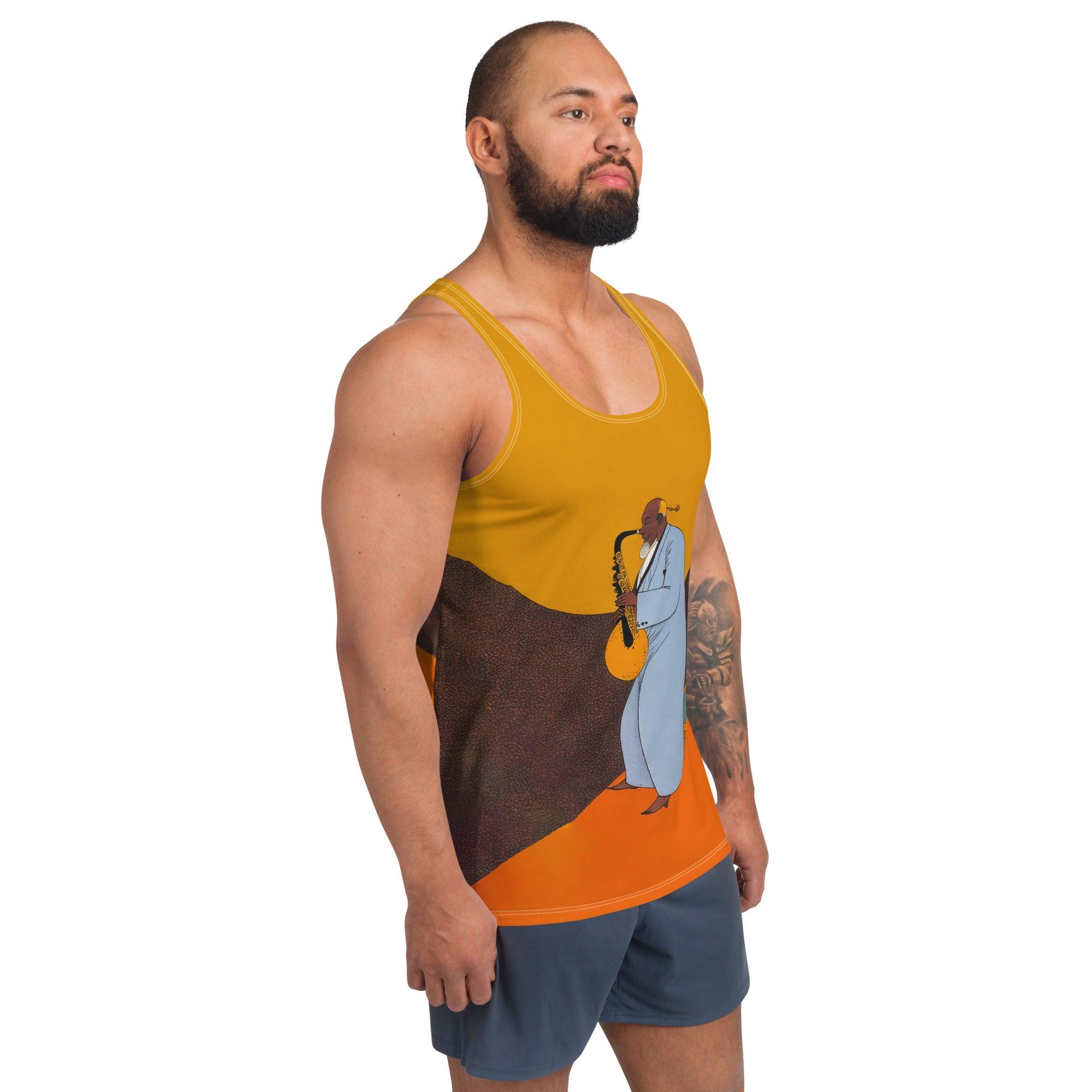 Side view of NS-977 tank top for men, emphasizing fit and design details.