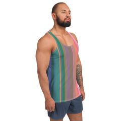 Vibrant Watercolor Strokes Colorful Stripe All-Over Print Men's Tank Top
