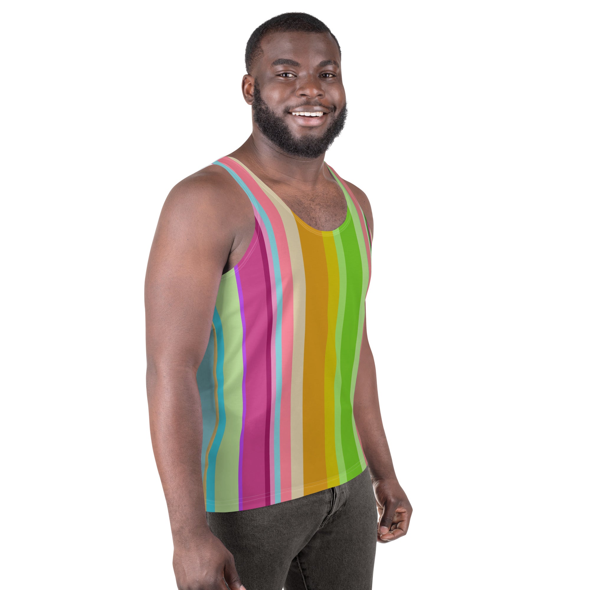 Back view of Sunset Mirage Men's Tank Top showcasing fabric quality.