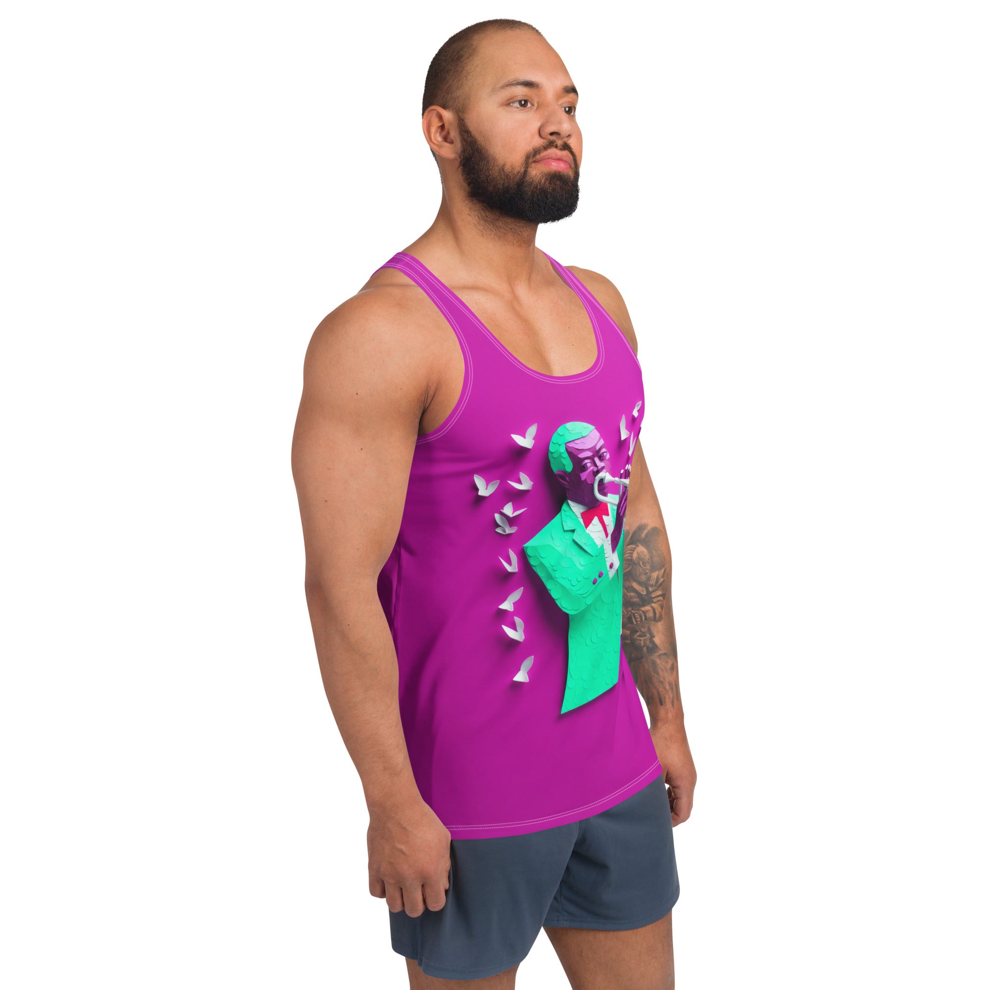 Back view of Folk Harmony Men's Tank Top showcasing fit