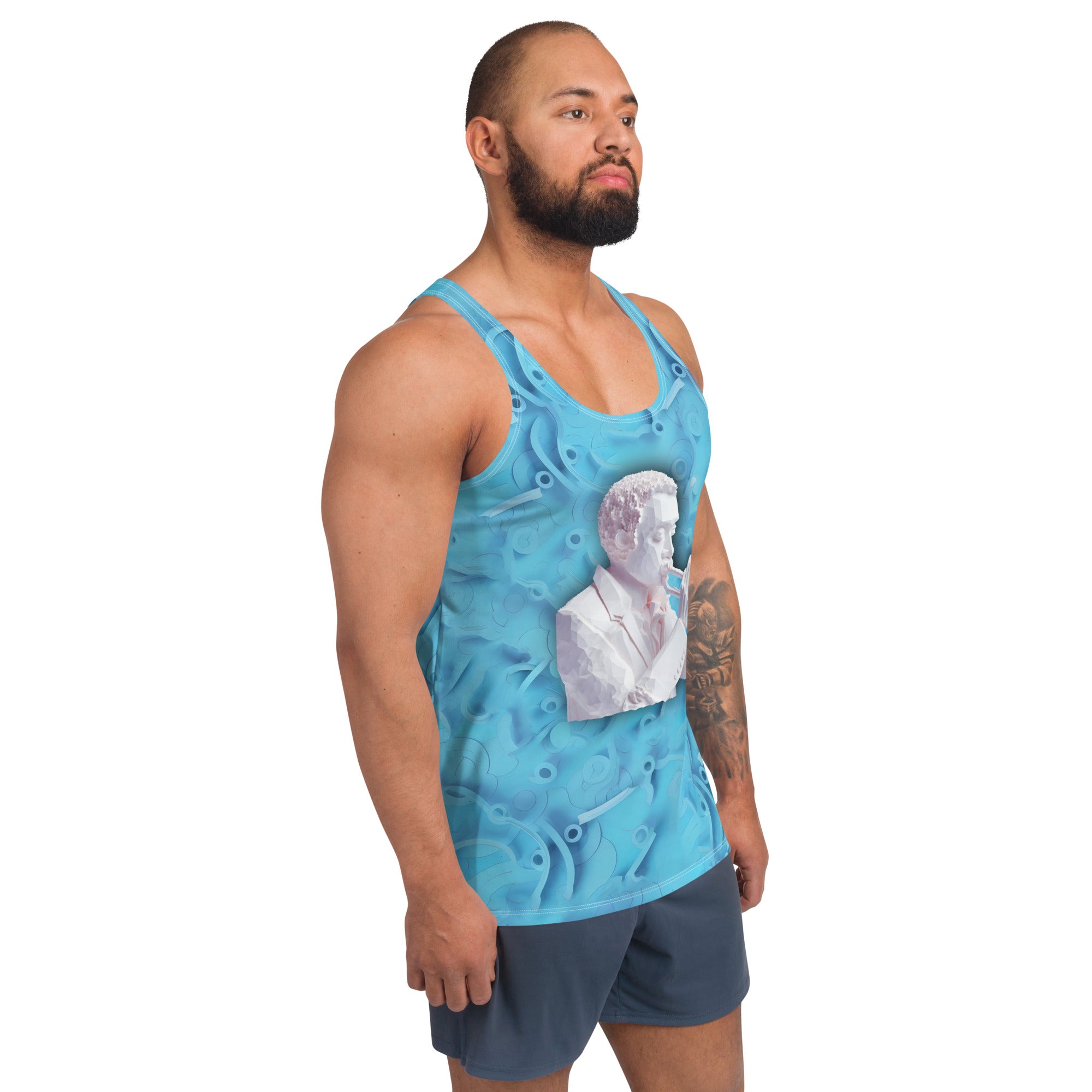 Rock Anthem Men's Tank Top lifestyle shot, paired with jeans.