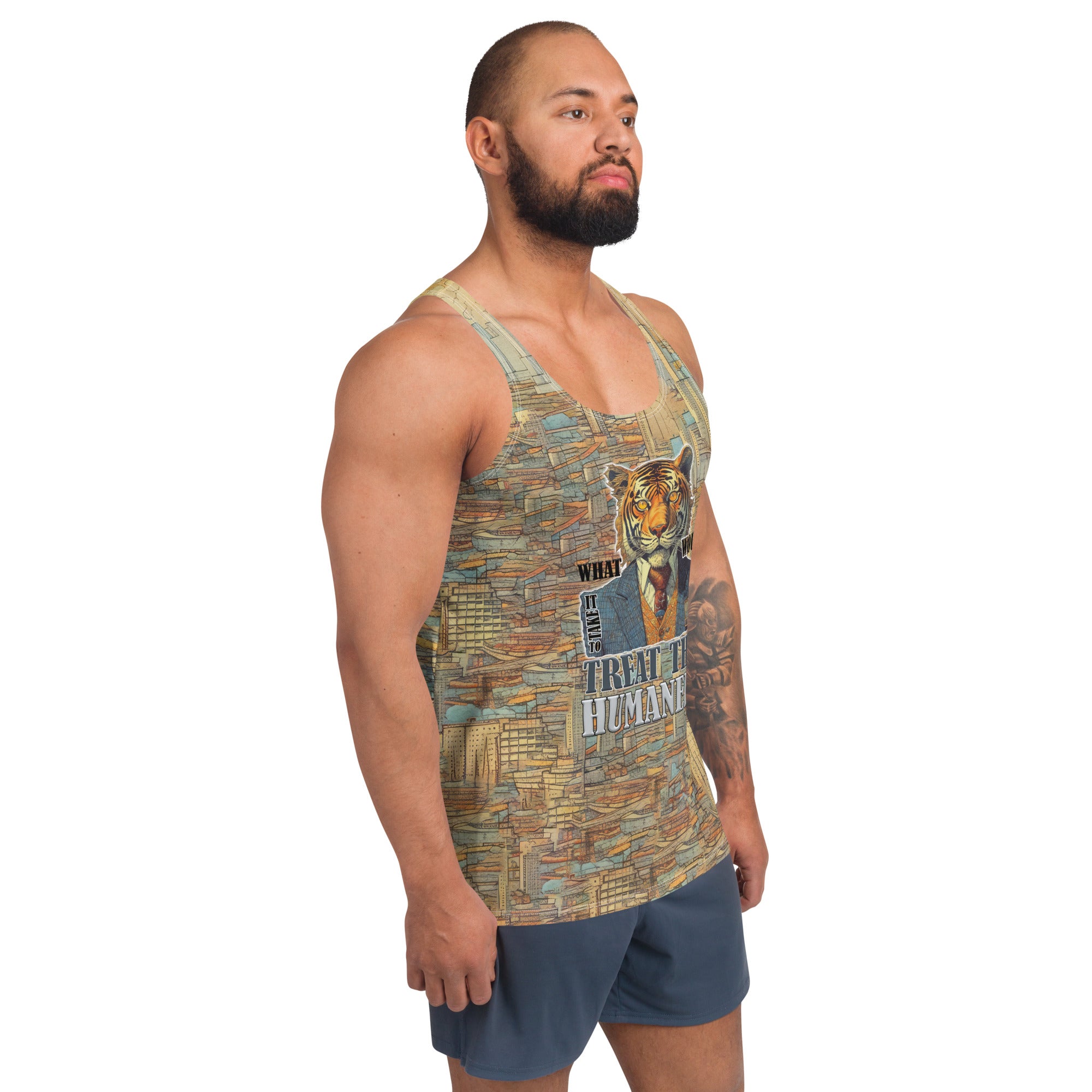 Stylish Lively Lemur tank top laid flat, showcasing the unique print and tank top design.