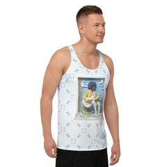 Serene Crane Men's Tank Top laid flat to highlight the fit and design.