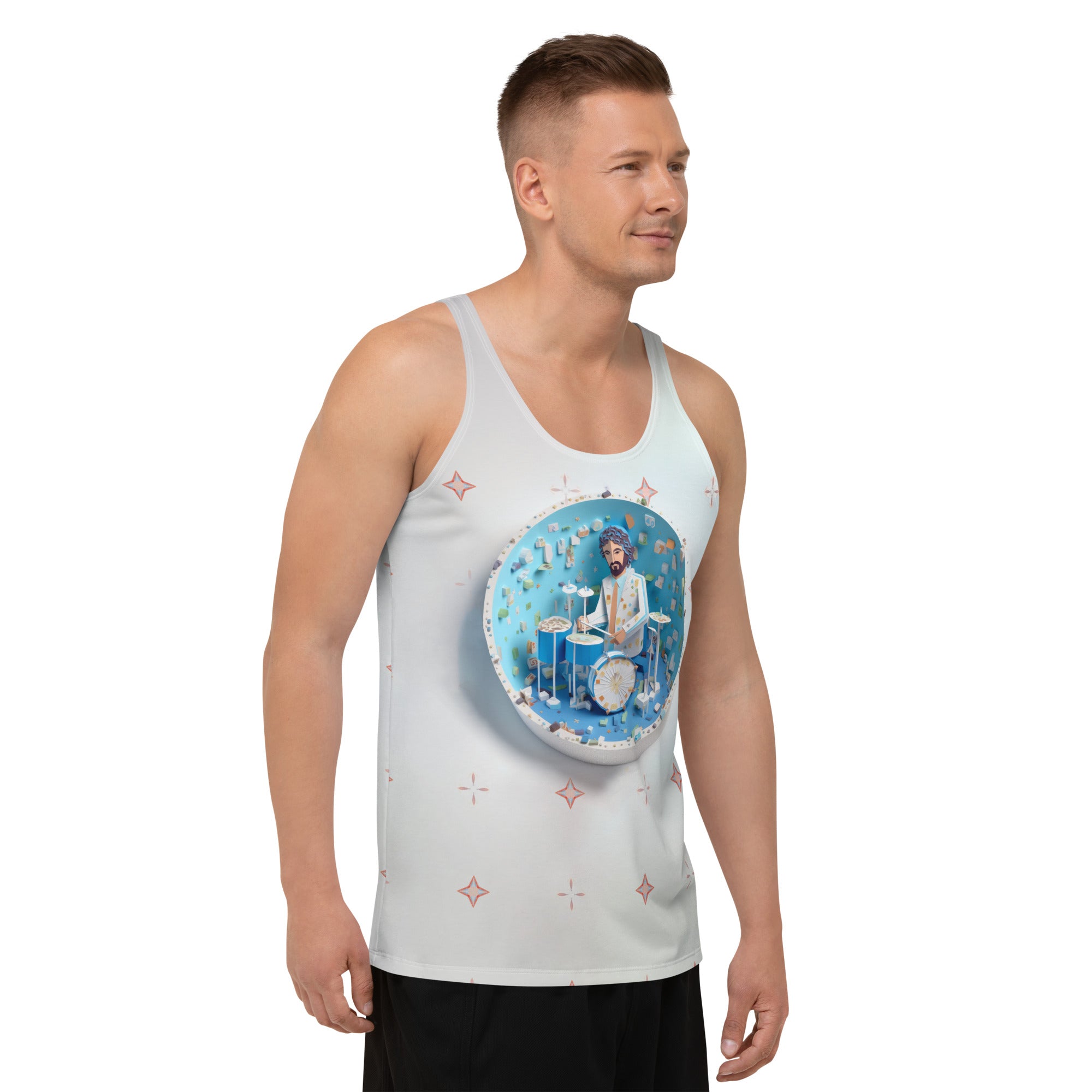 Fashionable men's tank top featuring fluttering butterflies pattern