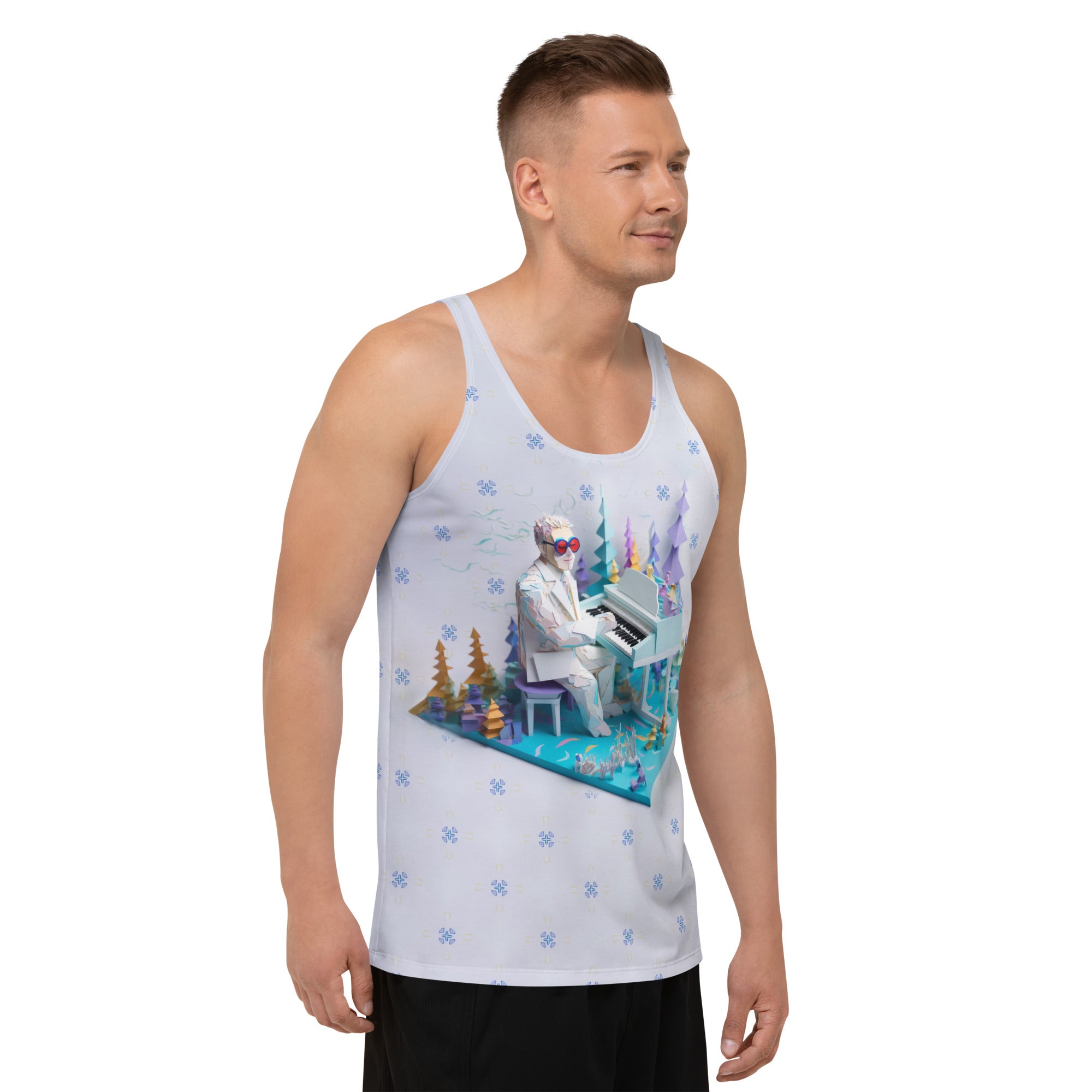 Outer space design men's tank top, perfect for space enthusiasts.