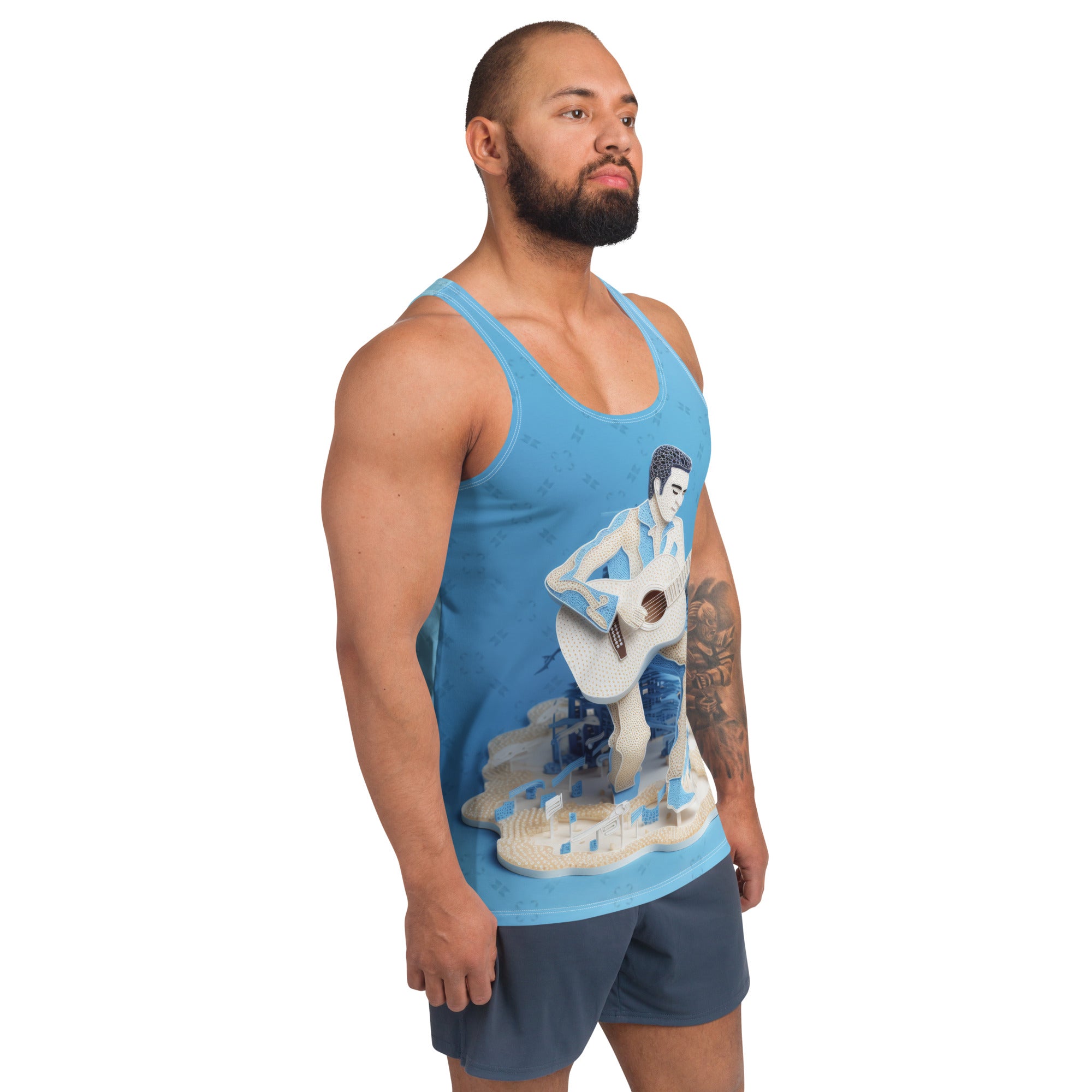 Man wearing Urban Samurai tank top showcasing fit and style.