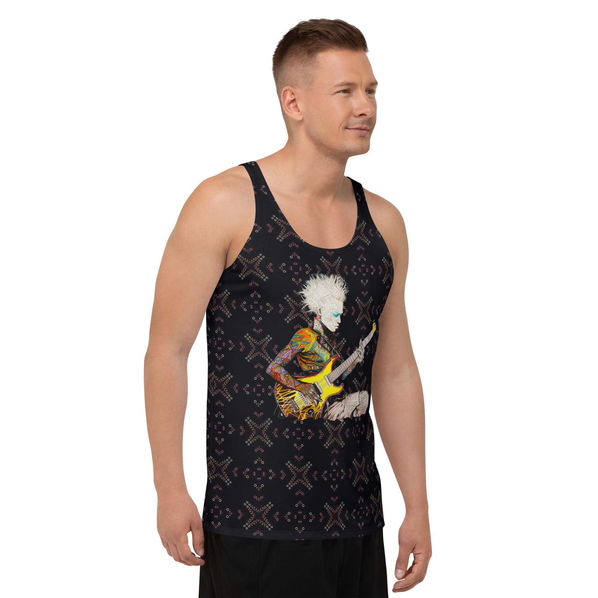 Pixel Pop Men's Tank Top styled with casual jeans for a daily look.