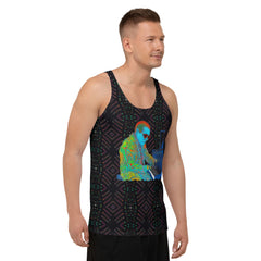 Men's tank top with unique sketch designs, ideal for beachwear.