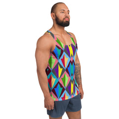 Vintage Opulence Men's Tank Top displayed on a rack