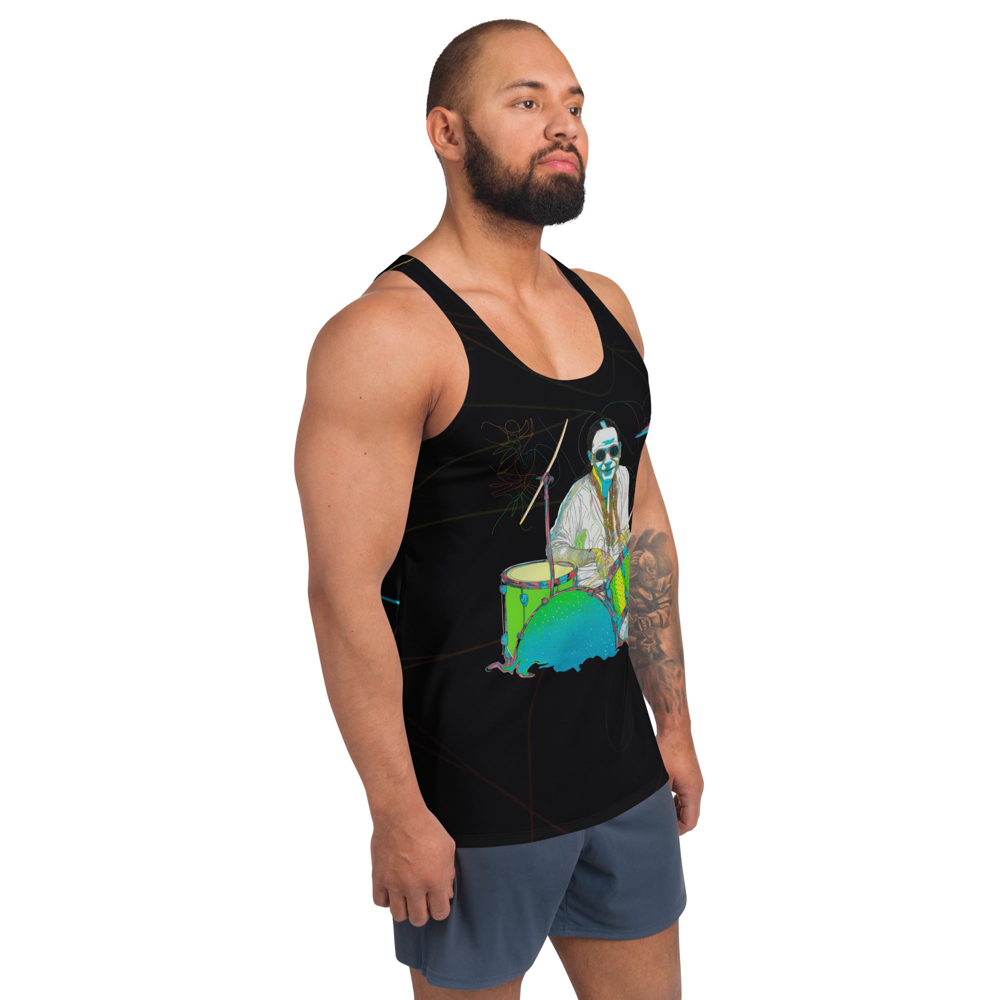 Wildflower's Wanderlust Men's Tank Top on a clothing rack.